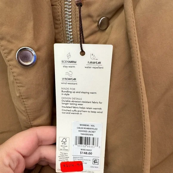 NWT Calia Women's Nonbaffled Hooded Jacket - Size XXL